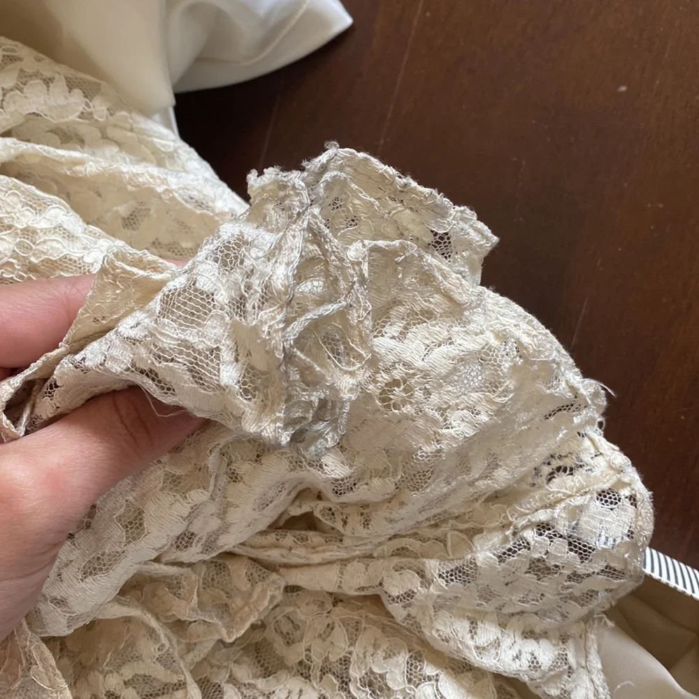 Vintage 1940s homemade lace long sleeve belted wedding dress maxi small XS - Picture 13 of 15